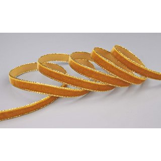 Samtband HELLBRAUN mit Goldkantem 1 m x 9 mm Metereware
