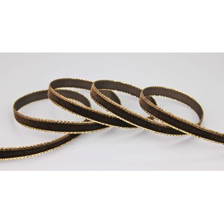 Samtband DUNKELBRAUN mit Goldkanten 1 m x 9 mm Meterware