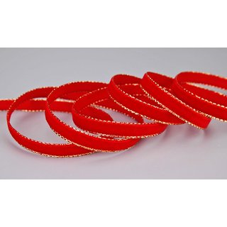 Samtband ROT (hell) mit Goldkanten 1 m x 9 mm Meterware