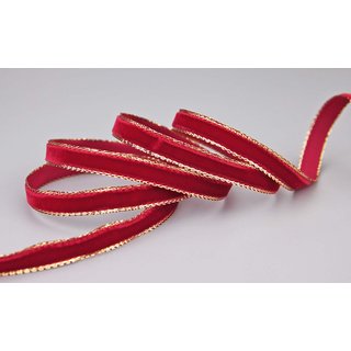 Samtband ROT mit Goldkanten 1 m x 9 mm Meterware