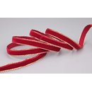 Samtband ROT mit Goldkanten 1 m x  9 mm Meterware