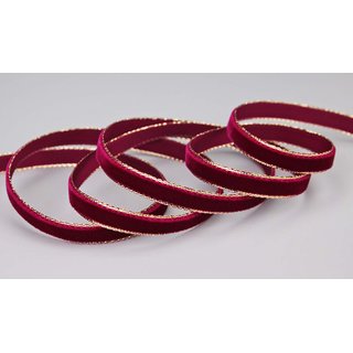 Samtband BORDEAUX mit Goldkante; 9 mm breit, Meterware