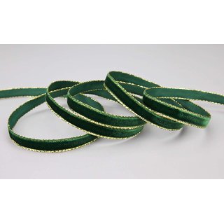 Samtband DUNKELGRÜN mit Goldkanten 1 m x 9 mm Meterware