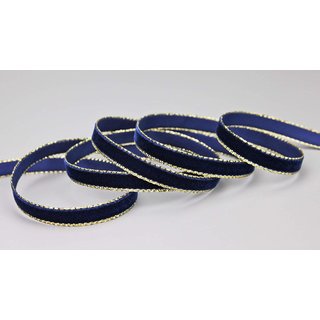 Samtband DUNKELBLAU mit Goldkante; 9 mm breit, Meterware