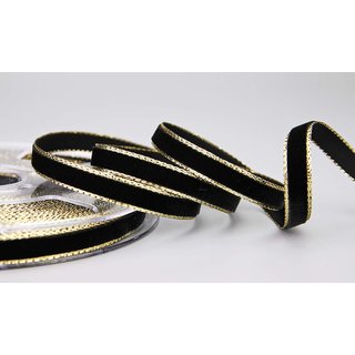 Samtband SCHWARZ mit Goldkanten 1 m x 9 mm Meterware