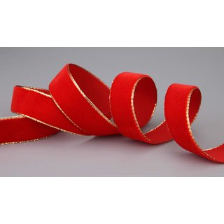 Samtband Rot (hell) mit Goldkanten 1 m x 16 mm Meterware