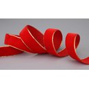 Samtband Rot (hell) mit Goldkanten 1 m x 16 mm  Meterware