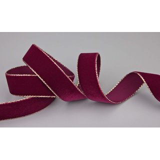 Samtband BORDEAUX mit Goldkanten 1 m x 16 mm Meterware