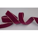 Samtband BORDEAUX mit Goldkanten 1 m x 16 mm Meterware