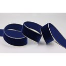 Samtband DUNKELBLAU mit Goldkanten 1 m x 16 mm  Meterware