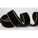 Samtband SCHWARZ mit Goldkanten 1 m x 16 mm Meterware