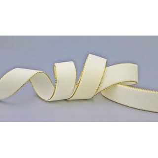 Samtband CREME mit Goldkanten 1 m x 22 mm Meterware
