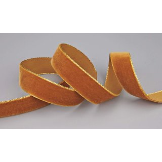 Samtband HELLBRAUN mit Goldkanten 1 m x 22 mm Meterware