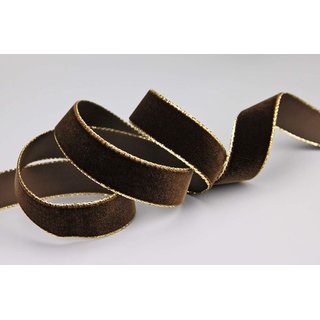 Samtband DUNKELBRAUN mit Goldkanten 1 m x 22 mm Meterware