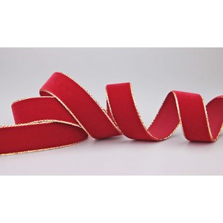 Samtband ROT mit Goldkanten 1 m x 22 mm Meterware