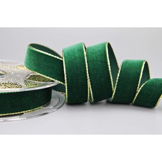 Samtband DUNKELGRÜN mit Goldkanten 1 m x 22 mm Meterware