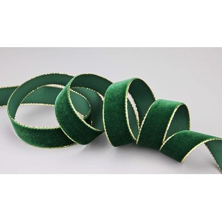 Samtband DUNKELGRN mit Goldkanten 1 m x  22 mm  Meterware