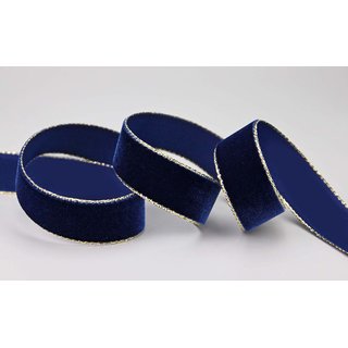 Samtband DUNKELBLAU mit Goldkanten 1 m x 22 mm Meterware