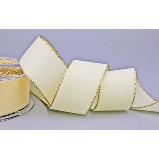 Samtband CREME mit Goldkanten 1 m x 36 mm Meterware