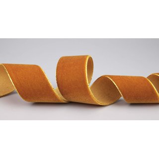 Samtband HELLBRAUN mit Goldkanten 1 m x 36 mm Meterware