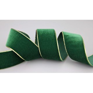 Samtband DUNKELGRÜN mit Goldkanten 1 m x 36 mm Meterware