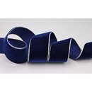 Samtband DUNKELBLAU mit Goldkanten 1 m x 36 mm Meterware