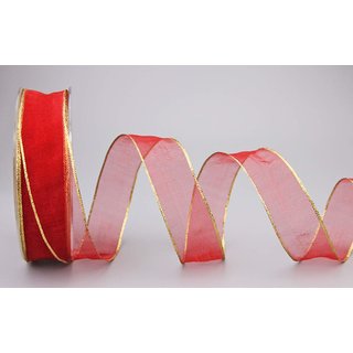 Chiffonband ROT mit GOLDKANTE 20 m x 25 mm | Transparentband aus Organza