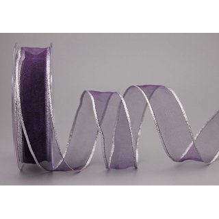 Chiffonband LILA mit SILBERKANTE 20 m x 25 mm |...