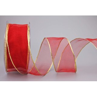 Chiffonband ROT mit GOLDKANTE 20 m x 40 mm |...