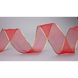 Chiffonband ROT mit GOLDKANTE 20 m x 40 mm | Transparentband aus Organza