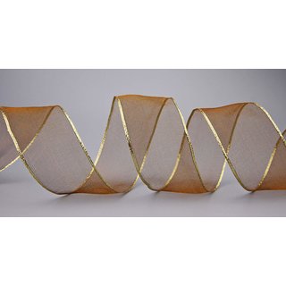Chiffonband BRAUN mit GOLDKANTE 20 m x 40 mm | Transparentband aus Organza