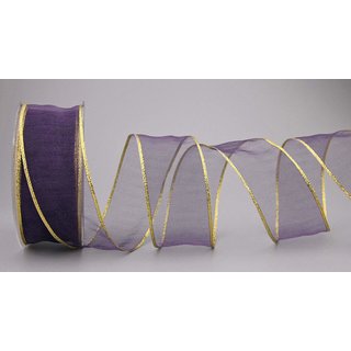 Chiffonband LILA mit GOLDKANTE 20 m x 40 mm |...