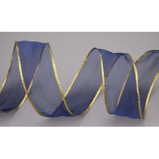 Chiffonband BLAU mit GOLDKANTE 20 m x 40 mm | Transparentband aus Organza