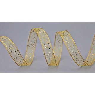 20 m x 15 mm Dekoband GLITZER GOLD Geschenkband glnzend aus Organza mit Drahtkanten