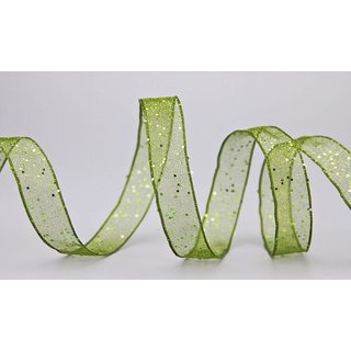 20 m x 15 mm Dekoband GLITZER GRN Geschenkband glnzend aus Organza mit Drahtkanten