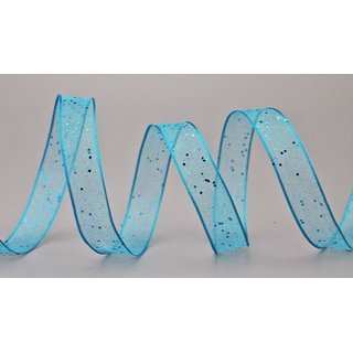 20 m x 15 mm Dekoband GLITZER TRKIS Geschenkband glnzend aus Organza mit Drahtkanten