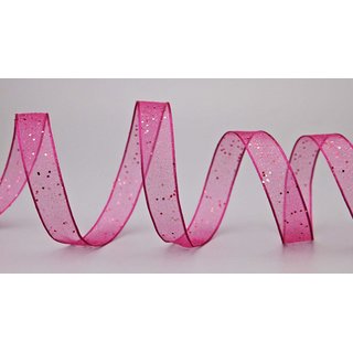 20 m x 15 mm Dekoband GLITZER PINK Geschenkband glnzend aus Organza mit Drahtkanten
