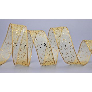 20 m x 25 mm Dekoband GLITZER GOLD Geschenkband glnzend aus Organza mit Drahtkanten