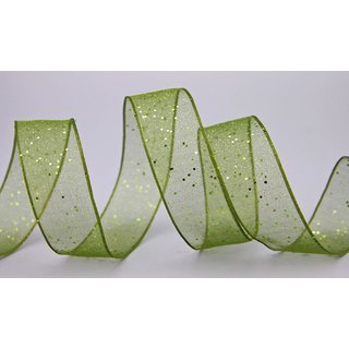 20 m x 25 mm Dekoband GLITZER GRN Geschenkband glnzend aus Organza mit Drahtkanten