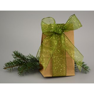 20 m x 25 mm Dekoband GLITZER GRN Geschenkband glnzend aus Organza mit Drahtkanten