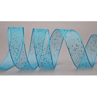 20 m x 25 mm Dekoband GLITZER TRKIS Geschenkband glnzend aus Organza mit Drahtkanten