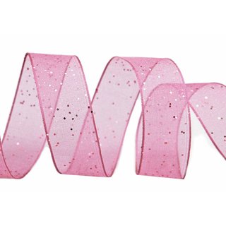 20 m x 25 mm Dekoband GLITZER ROSA Geschenkband glnzend aus Organza mit Drahtkanten