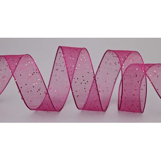 20 m x 25 mm Dekoband GLITZER PINK Geschenkband glnzend aus Organza mit Drahtkanten