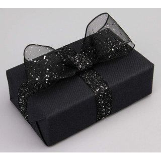 3 m x 25 mm Dekoband GLITZER SCHWARZ Silber Geschenkband glnzend aus Organza mit Drahtkanten