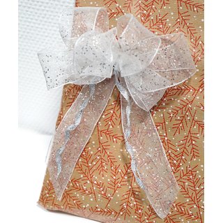3 m x 40 mm Dekoband GLITZER WEISS Silber Geschenkband glnzend aus Organza mit Drahtkanten