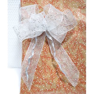 20 m x 40 mm Dekoband GLITZER WEISS Silber Geschenkband glnzend aus Organza mit Drahtkanten