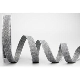20 m x 15 mm Dekoband OLIVER GRAU (128) Stoffband mit Drahtkanten Schleifenband Nordstil Geschenkband