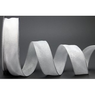 20 m x 25 mm Dekoband OLIVER WEISS (101) Stoffband mit Drahtkanten Schleifenband Nordstil Geschenkband