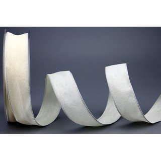 20 m x 25 mm Dekoband OLIVER CREME Ivory (102) Stoffband mit Drahtkanten Schleifenband Nordstil Geschenkband