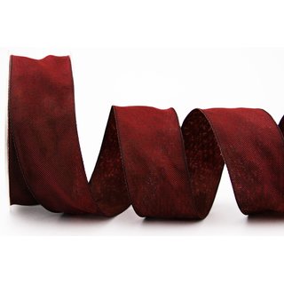 20 m x 40 mm Dekoband OLIVER BORDEAUX (123) Stoffband mit Drahtkanten Schleifenband Nordstil Geschenkband